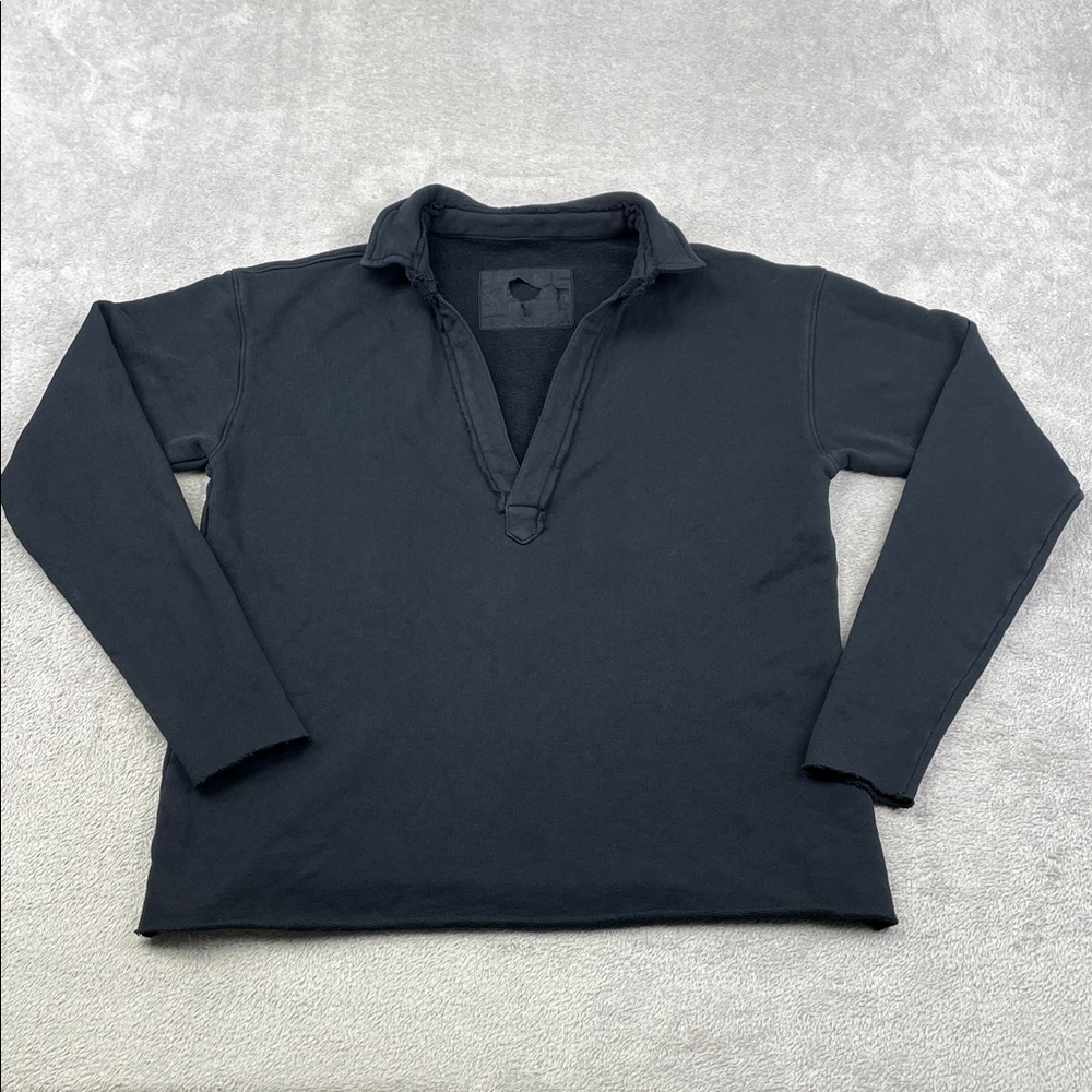 NEW Frank & Eileen XS 100% Cotton Triple Fleece Navy Blue Henley Sweatshirt USA